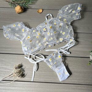 Floral Sheer Crop Top and Bottom Set